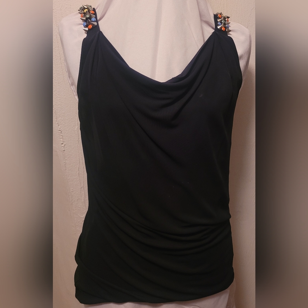 Trussardi Black Silk Blouse with Embellished Straps